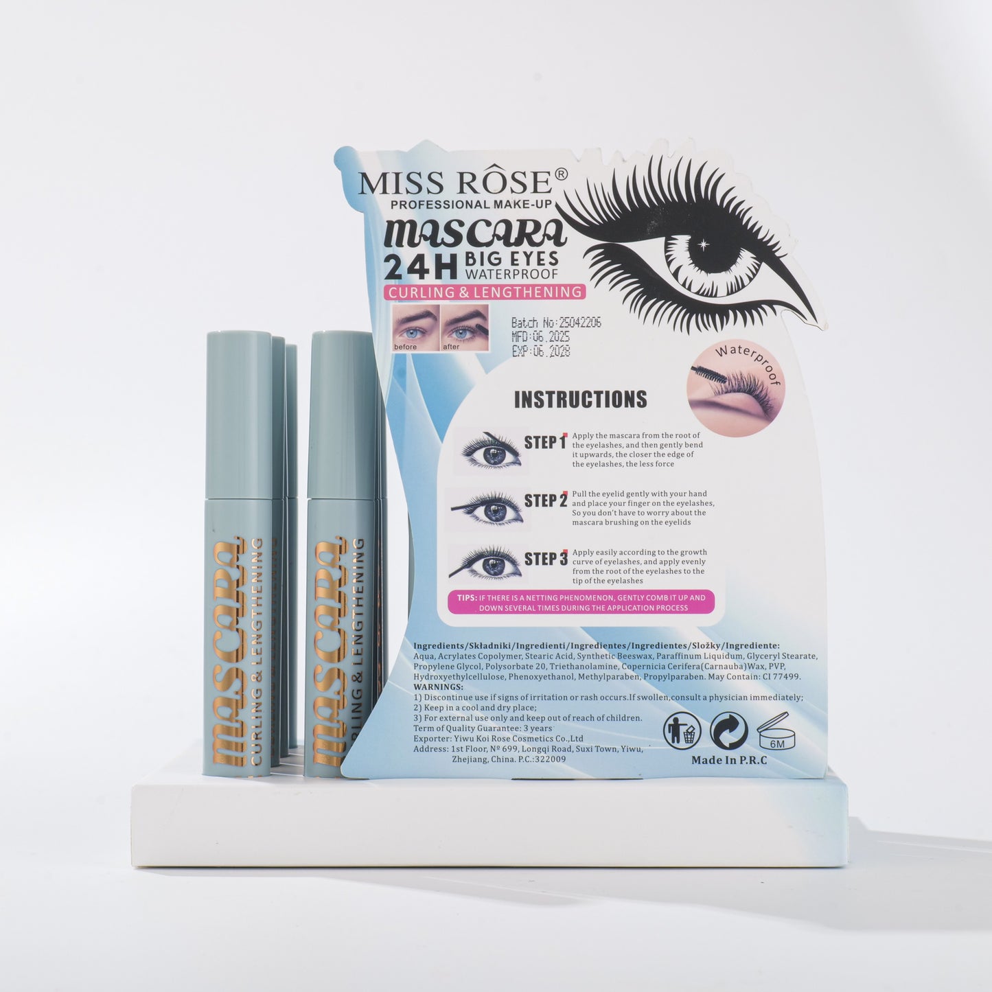 Miss Rose Curling & Lengthening Waterproof, Longlasting Mascara | 7401-059H24
