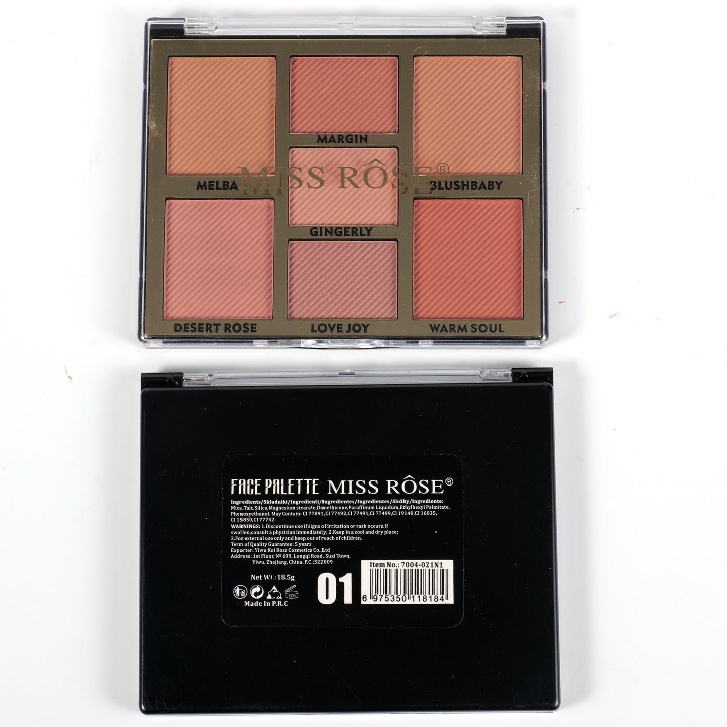 Miss Rose 7 Color make up kit, 3-color eyeshadow 2 -color blush 1-color highlight 1-color bronze | 7004-021N1