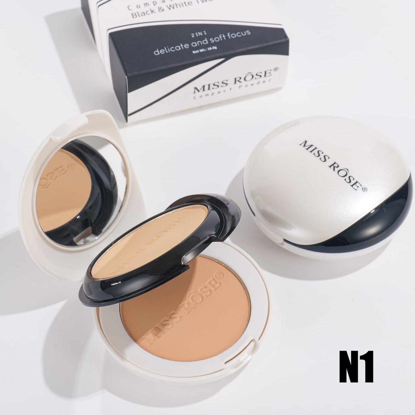 Miss Rose Black & White Two Tone Compact Powder | 7003-090S2