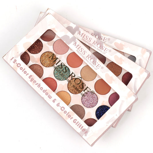 Miss Rose 12 Color Eyeshadow & 6 Color Glitter | 7001-020M
