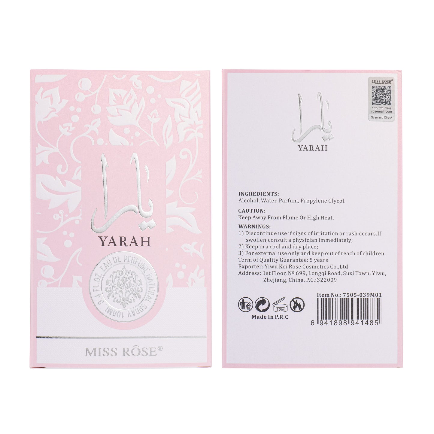 Miss Rose YARA Perfume |7505-039M1 3.4FL.OZ. EAU DE PERFUME 100ML