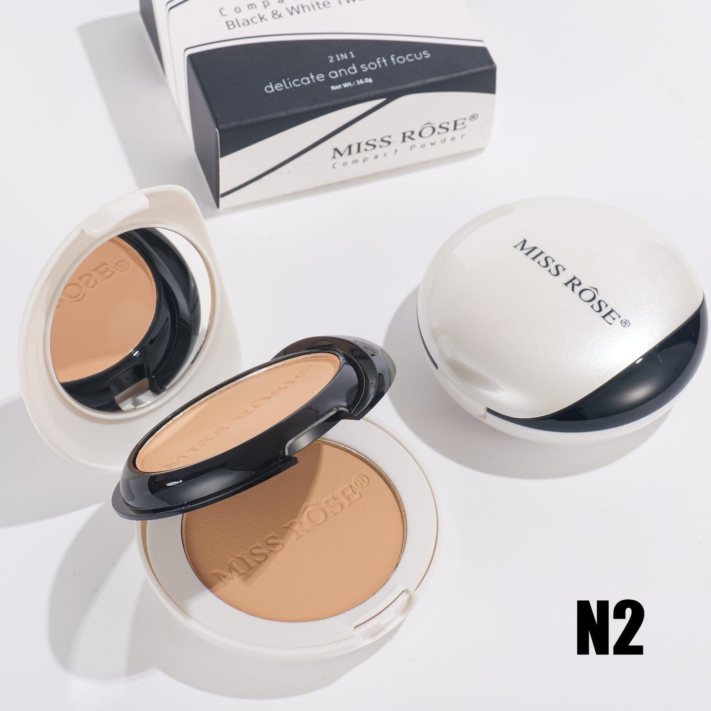 Miss Rose Black & White Two Tone Compact Powder | 7003-090S2